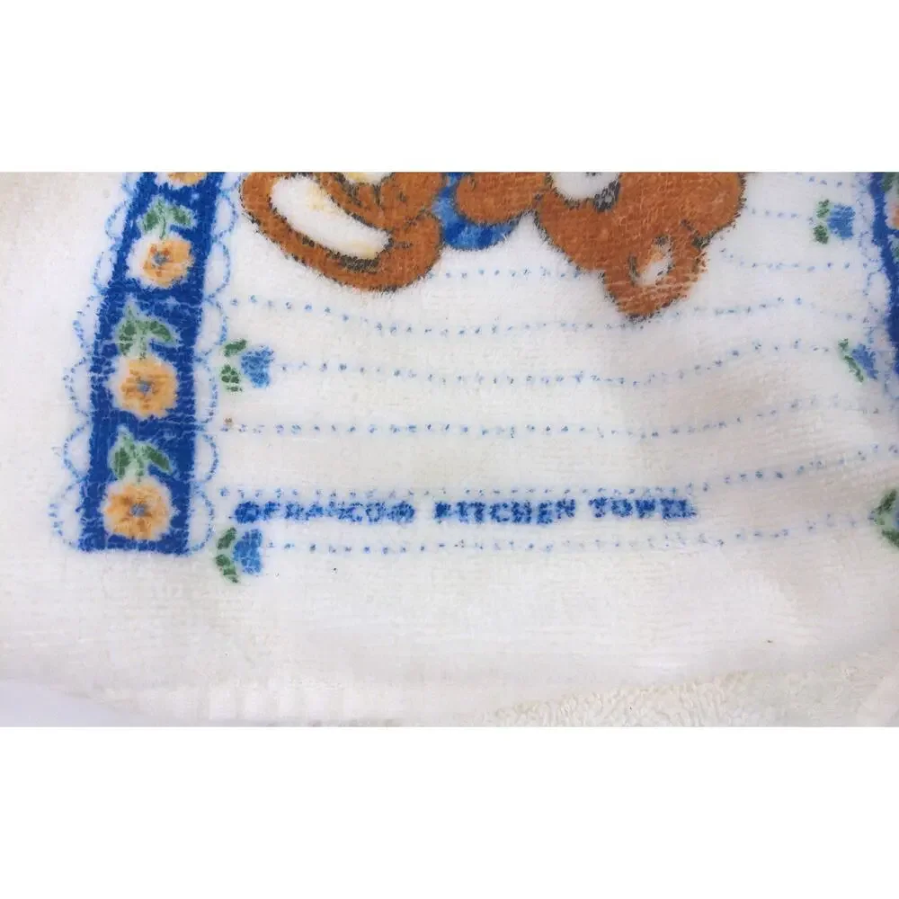 Vtg Franco Royal Crochet Top Kitchen Hand Towels Mushroom Teddy Bear Set Of 2